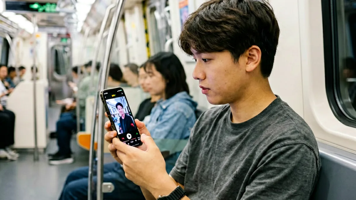 网络信号满格的用户正在地铁车厢内用手机观看uu视频，画面清晰流畅无卡顿，旁边显示实时网速数据，表明弱网环境下依然能保持良好播放体验